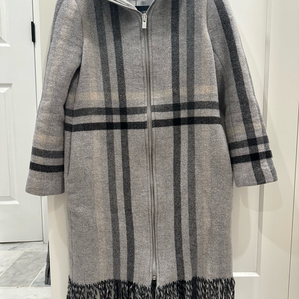 Club Monaco Grey Women’s Plaid Zip-Up Coat, Size XS